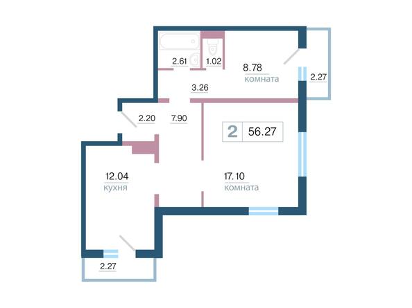 Планировка двухкомнатной квартиры 56,27 кв.м