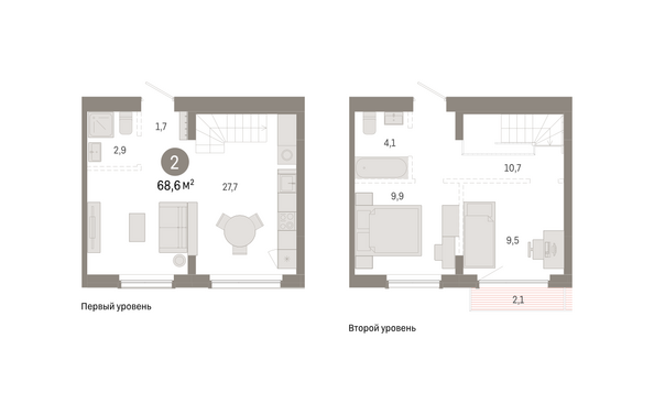 Планировка 2-комн 68,6 м²