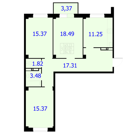 Планировка 3-комн 84,1 м²