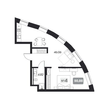 Планировка 2-комн 50,88 м²