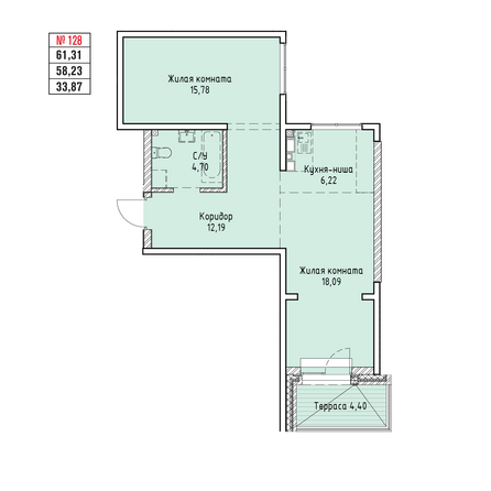 Планировка 2-комн 61,31 м²