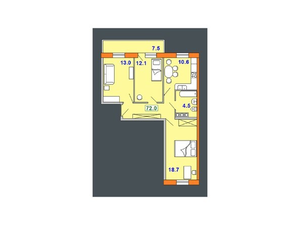 Планировка трехкомнатной квартиры 72 кв.м