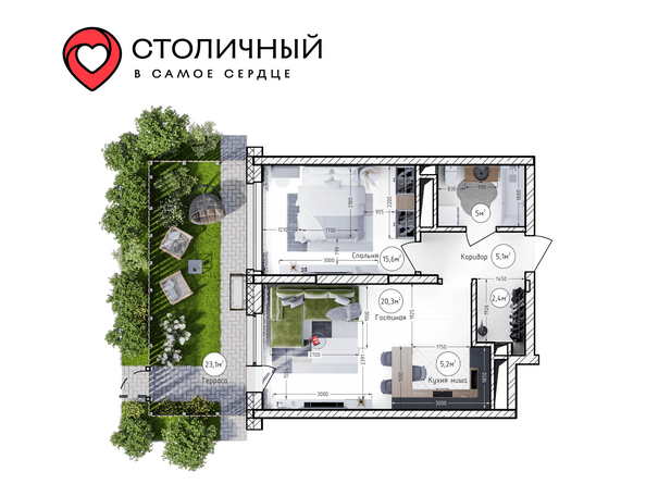 Планировка 2-комн 60,5 м²