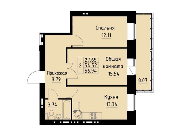 Планировка двухкомнатной квартиры 56,94 кв.м
