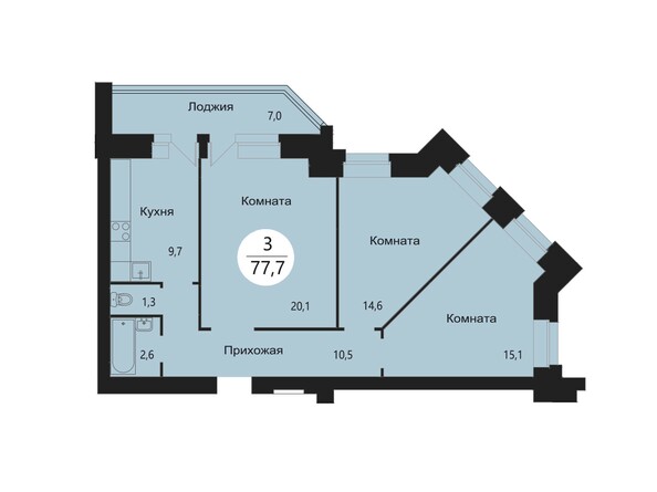 Планировка трехкомнатной квартиры 77,7 кв.м