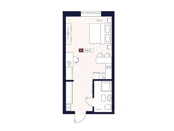 Планировка Студия 31,3 м²