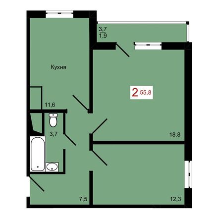 Планировка 2-комн 55,8 м²