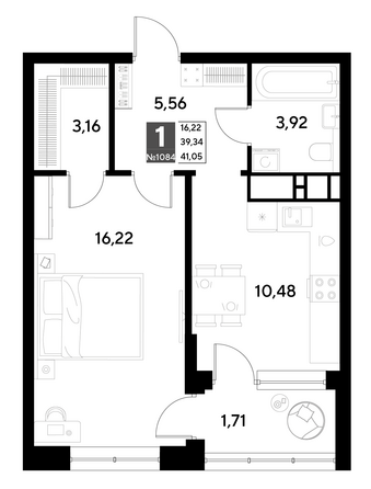 Планировка 1-комн 41,05 м²
