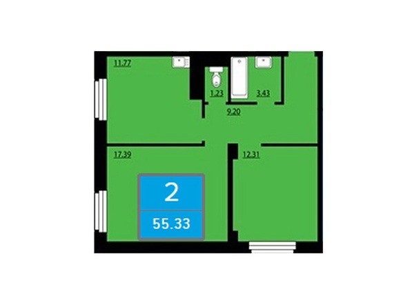 Планировка двухкомнатной квартиры 55,33 кв.м