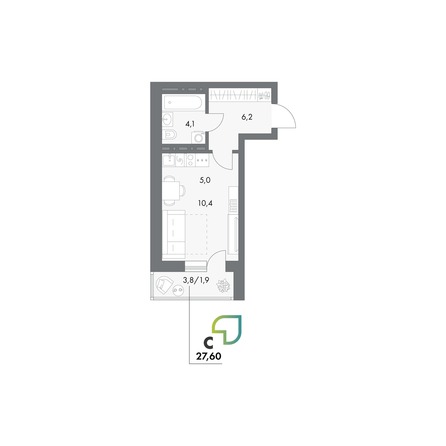 Планировка Студия 27,5, 27,8 м²
