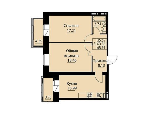 Планировка двухкомнатной квартиры 65,91 кв.м