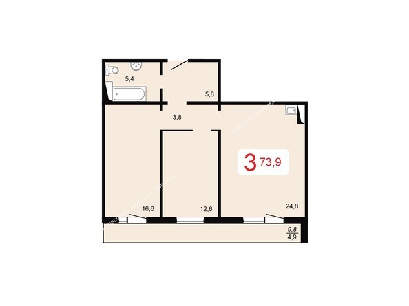 Планировка трехкомнатной квартиры 73,9 кв.м