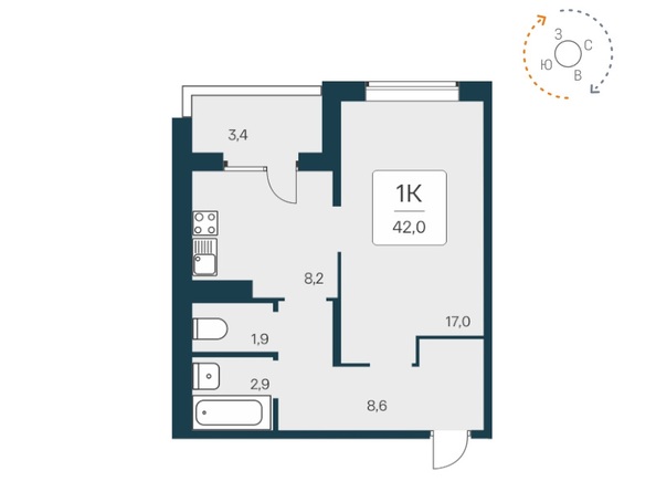 Планировка Студия 42 м²