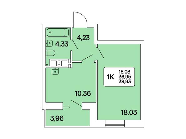 1-комнатная 38,93 кв.м