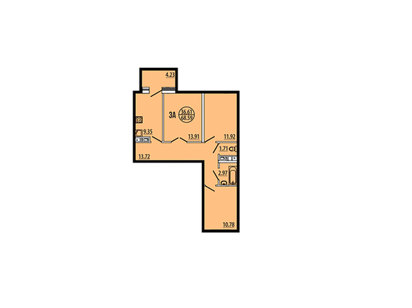 Планировка трехкомнатной квартиры 68,59 кв.м