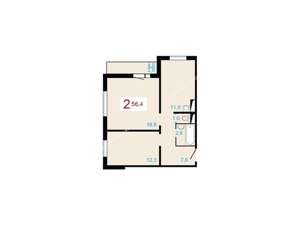 2-комнатная 56,4 кв.м
