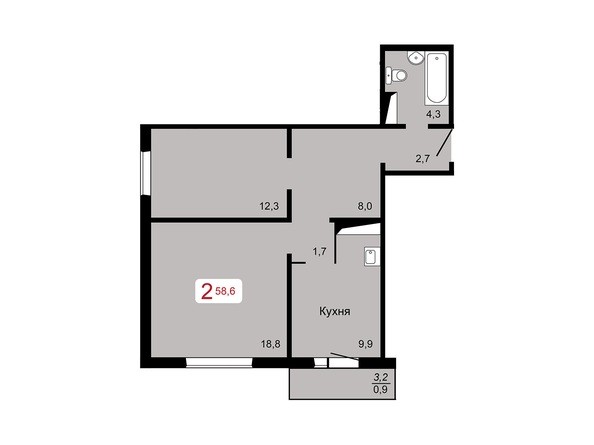 2-комнатная 58,6 кв.м