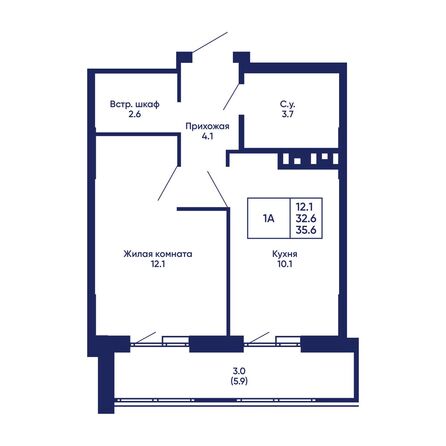 Планировка 1-комн 35,6 м²