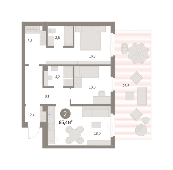 Планировка 2-комн 95,36 м²