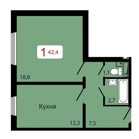 Планировка 1-комн 42,4 м²