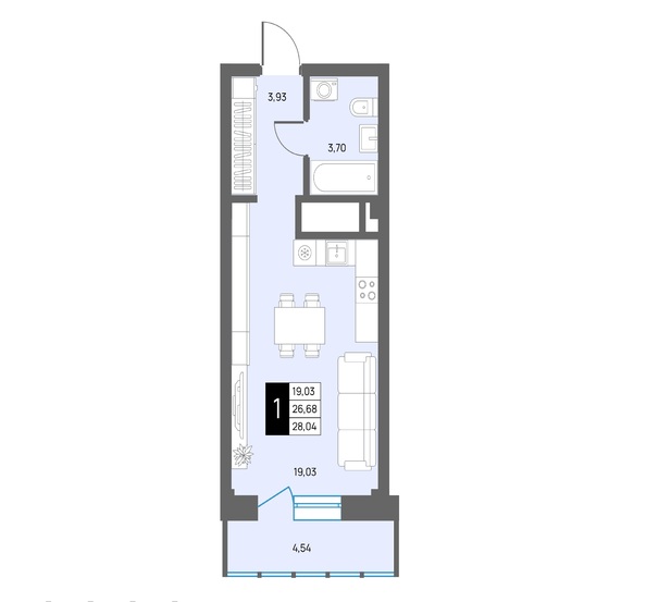 Планировка Студия 28,04 м²