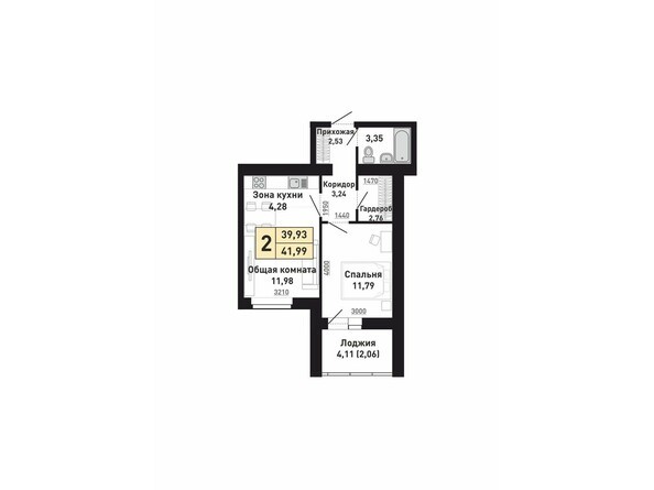 Планировка двухкомнатной квартиры 39,93 кв.м