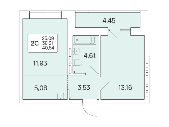 Планировка 2-комн 40,54 м²