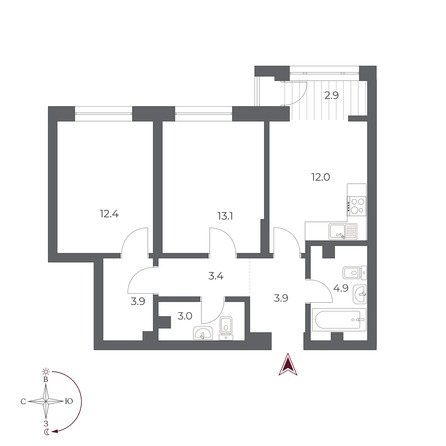 Планировка 2-комн 59,5 м²