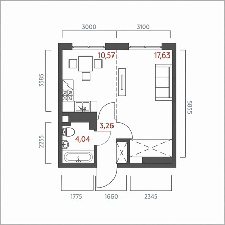 Планировка 1-комн 35,5 м²
