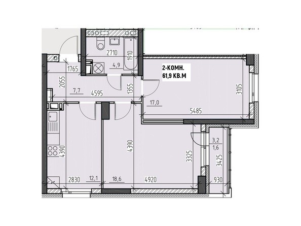 Планировка двухкомнатной квартиры 61,9 кв.м