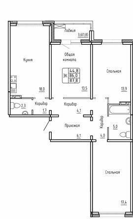 Планировка 3-комн 87,5 м²