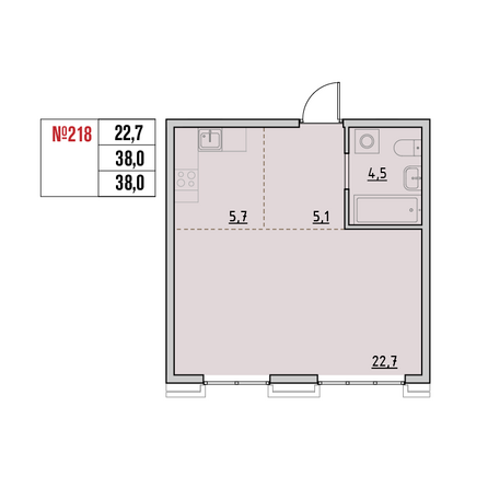 Планировка 1-комн 38 м²