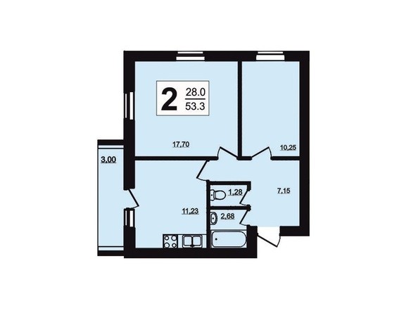 2-комнатная квартира 53,3 кв.м