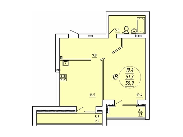 2-комнатная 55,9 кв.м