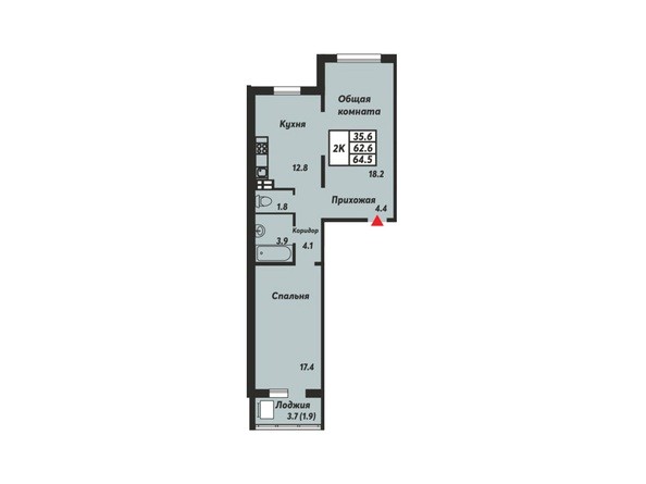 Планировка 2-комнатной квартиры 65,5 кв.м
