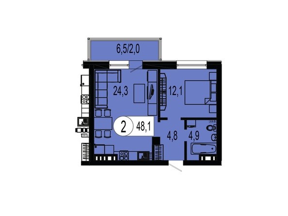 Планировка двухкомнатной квартиры 48,1 кв.м