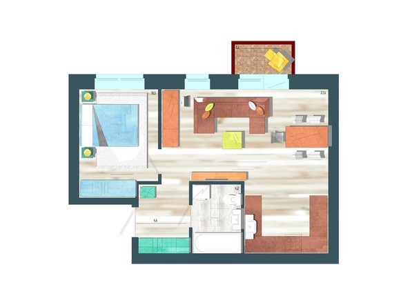 Планировка двухкомнатной квартиры 47,4 кв.м