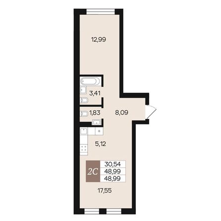 Планировка 2-комн 48,99, 49,73 м²