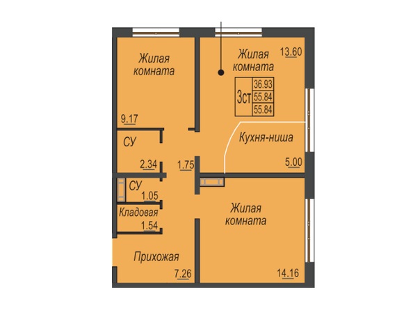 Планировка 2-комн 55,84 м²