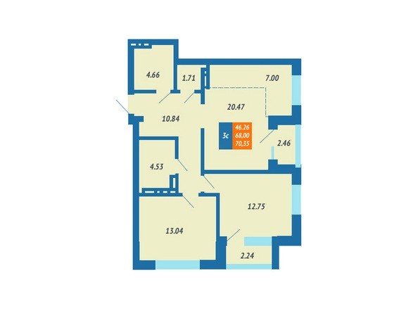 Планировка 2-комнатной квартиры 68 кв.м