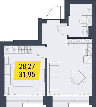 Планировка 1-комн 31,95 м²