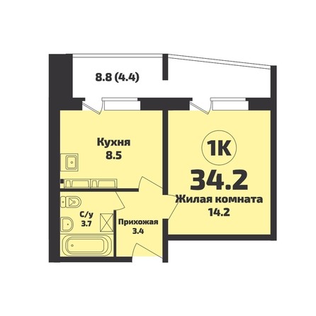 Планировка 1-комн 34,2 м²