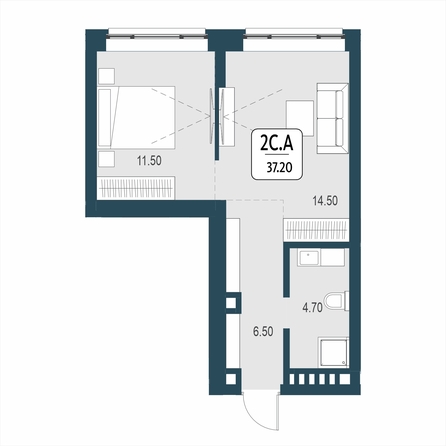 Планировка 2-комн 37,2 м²