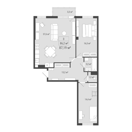 Планировка 3-комн 87,19 м²