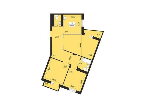 Планировка трехкомнатной квартиры 88,43 кв.м