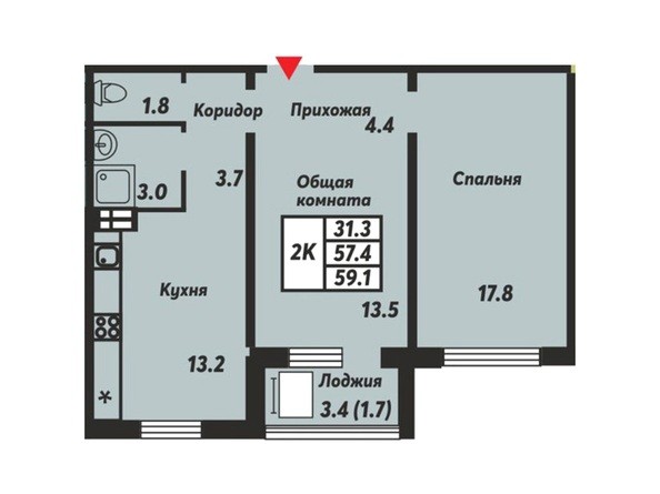 Планировка 2-комнатной квартиры 59,1 кв.м