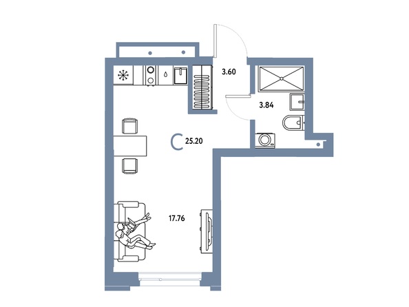 Планировка Студия 25,2 м²