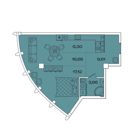 Планировка 1-комн 53,67, 54,55 м²