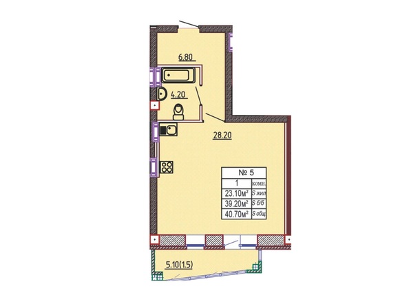 Планировка 1-комн 40,7 м²