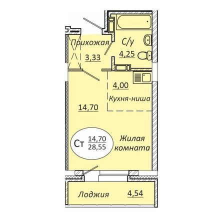 Планировка Студия 27,79 - 28,51 м²